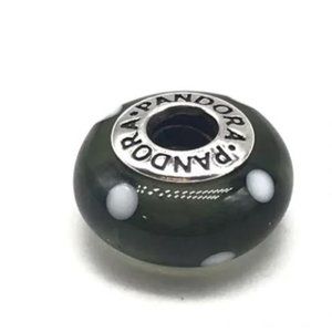 Authentic Pandora Retired Black White Polka Dots Murano Charm